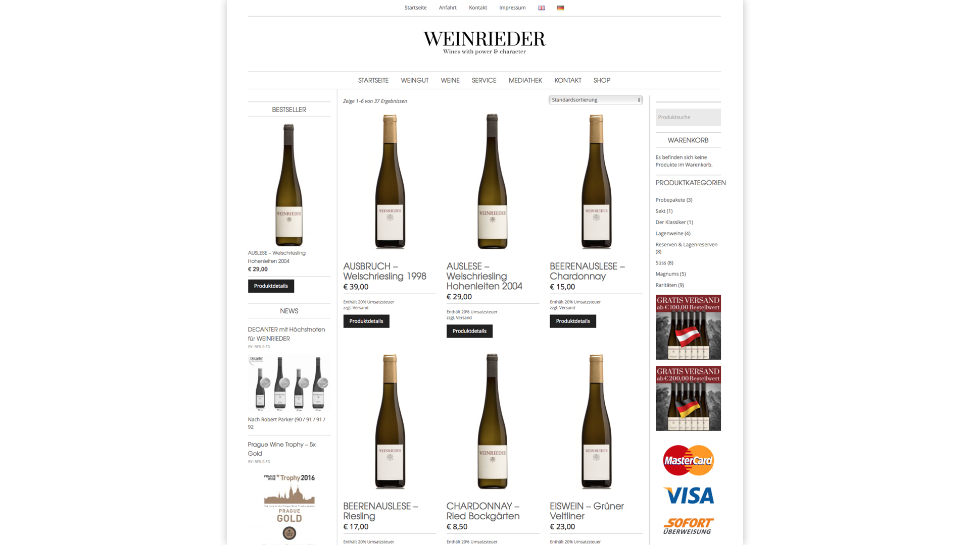 Corporate Design, Etikettengestaltung, Webdesign, Webshop für Weingut Weinrieder